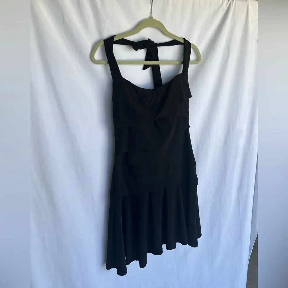 White House black market Black halter evening dress Ruffle dress size 12 - Picture 4 of 7
